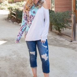 Boutique Simplified Naturally Divided Long Sleeve Top Tops