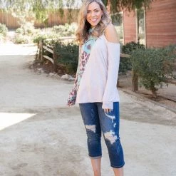 Boutique Simplified Naturally Divided Long Sleeve Top Tops