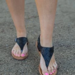 Boutique Simplified Black Braided Slingback Sandal Accessories