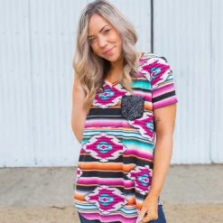 Boutique Simplified Arizona Sunrise Short Sleeve Top