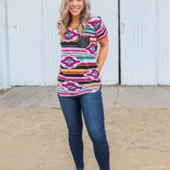 Boutique Simplified Arizona Sunrise Short Sleeve Top