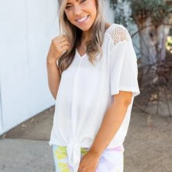 Boutique Simplified Spirited Front Tie Top In White Tops 17 Boutique Simplified Spirited Front Tie Top In White Tops
