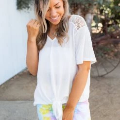 Boutique Simplified Spirited Front Tie Top In White Tops 18 Boutique Simplified Spirited Front Tie Top In White Tops