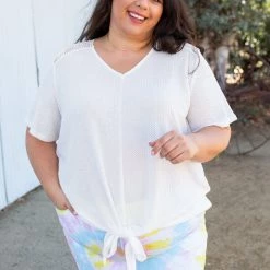 Boutique Simplified Spirited Front Tie Top In White Tops 23 Boutique Simplified Spirited Front Tie Top In White Tops