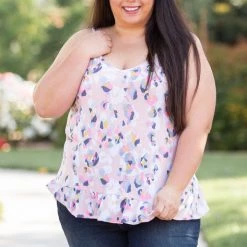 Boutique Simplified Spots Of Neon Ruffled Tank Tops