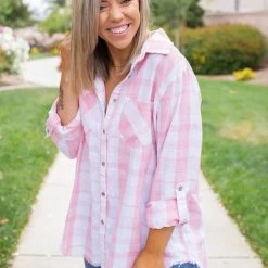 Boutique Simplified Country Fair Plaid Button Down Tops