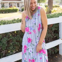 Boutique Simplified Dresses Floral Path Tunic Dress