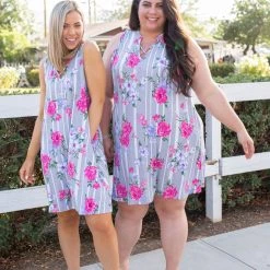 Boutique Simplified Dresses Floral Path Tunic Dress