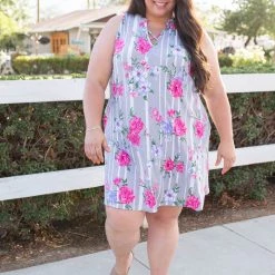 Boutique Simplified Dresses Floral Path Tunic Dress