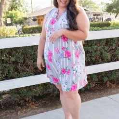 Boutique Simplified Dresses Floral Path Tunic Dress