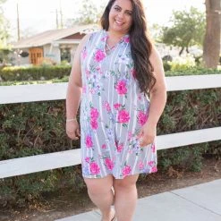 Boutique Simplified Dresses Floral Path Tunic Dress