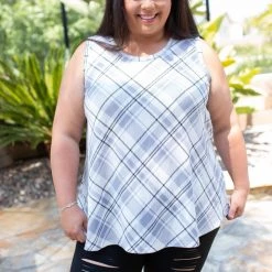 Boutique Simplified Plaid To Meet You Tank