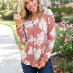 Boutique Simplified Tops Rustic Floral Long Sleeve Top