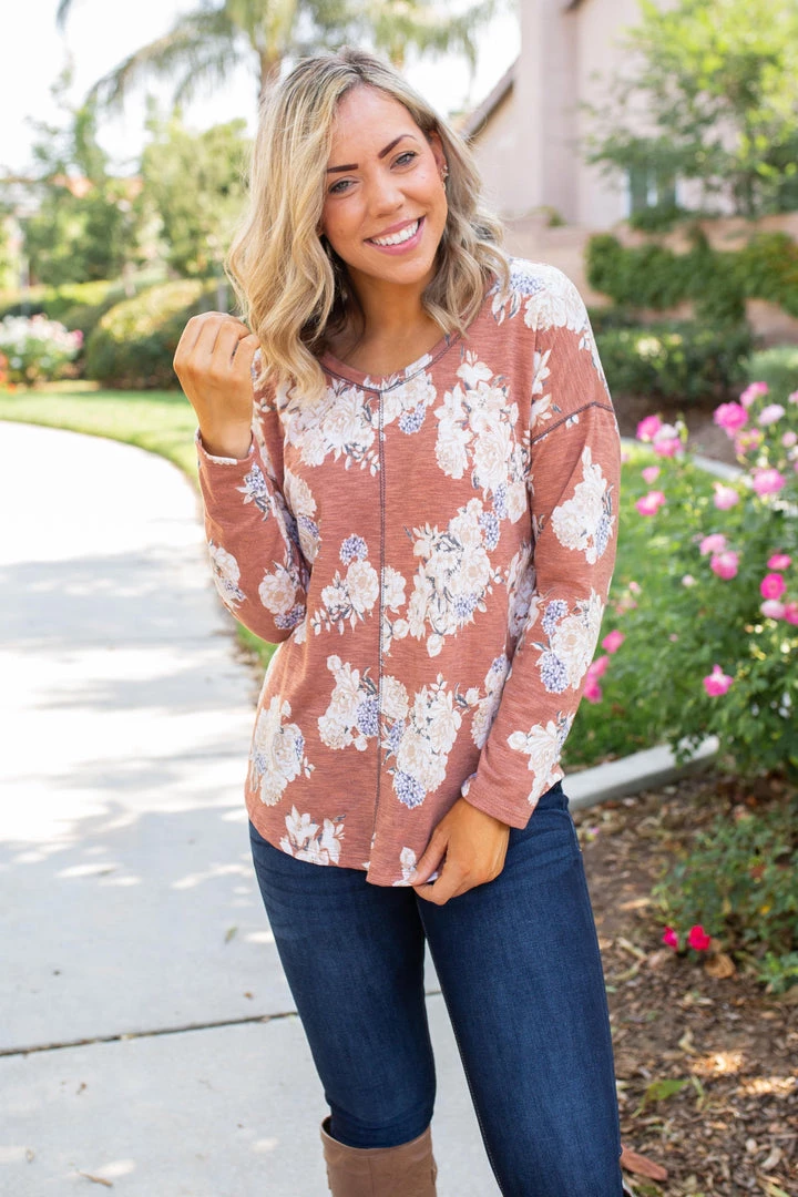 Boutique Simplified Tops Rustic Floral Long Sleeve Top 4 Boutique Simplified Tops Rustic Floral Long Sleeve Top
