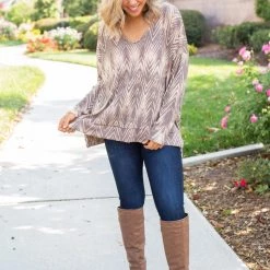 Boutique Simplified Chocolate Delight Long Sleeve Top Tops