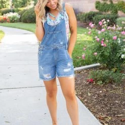 Boutique Simplified Perfect Distressed Overalls Bottoms