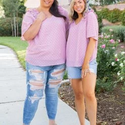 Boutique Simplified Polka My Dot Short Sleeve Top