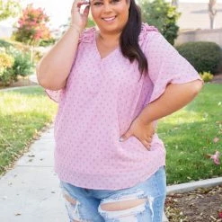 Boutique Simplified Polka My Dot Short Sleeve Top