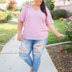 Boutique Simplified Polka My Dot Short Sleeve Top