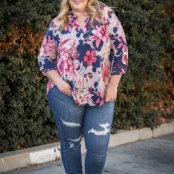 Boutique Simplified Blossoming Soul 3/4 Sleeve Top Tops