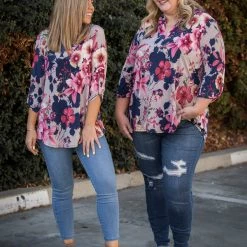 Boutique Simplified Blossoming Soul 3/4 Sleeve Top Tops