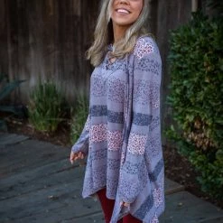 Boutique Simplified Floral Paths Long Sleeve Tunic
