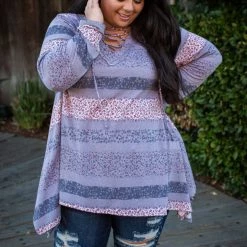 Boutique Simplified Floral Paths Long Sleeve Tunic