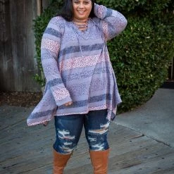 Boutique Simplified Floral Paths Long Sleeve Tunic