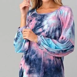 Boutique Simplified Blown Away Tie Dye Long Sleeve Tops