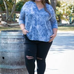 Boutique Simplified Stormy Skies 3/4 Sleeve Gabby Tops