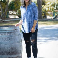 Boutique Simplified Stormy Skies 3/4 Sleeve Gabby Tops