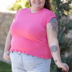 Boutique Simplified Coral Reef Solid Knit Top Tops