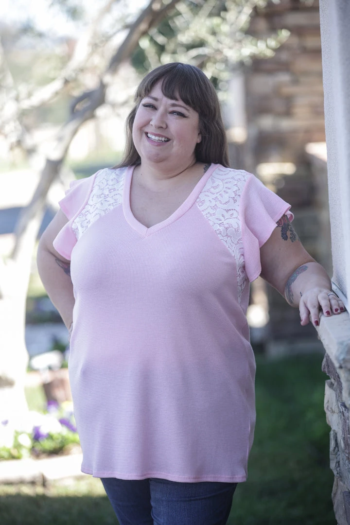 Boutique Simplified Tops Vision Of Love Blush Flutter Sleeve - In Stock 4 Boutique Simplified Tops Vision Of Love Blush Flutter Sleeve - In Stock