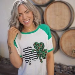 Boutique Simplified Tops Lucky Leopard Raglan