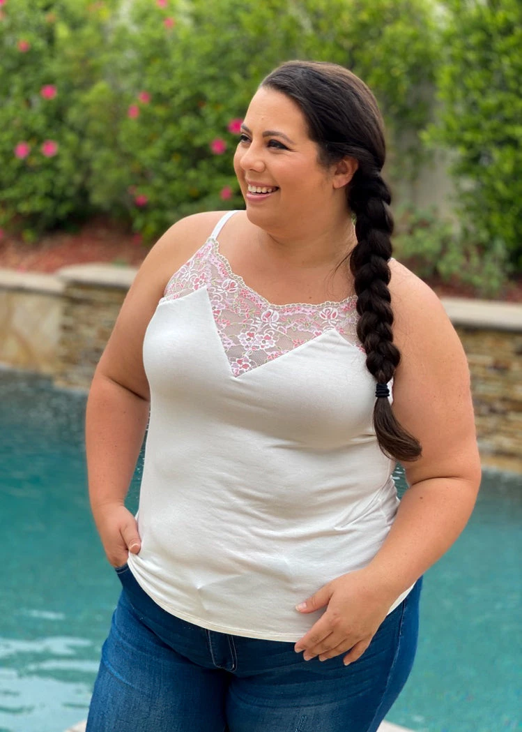 Boutique Simplified Delicate Floral Lace Trim Tank Tops 4 Boutique Simplified Delicate Floral Lace Trim Tank Tops