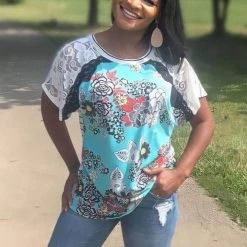 Boutique Simplified All Mixed Up Lace Tunic Top Tops