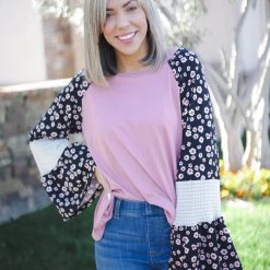 Boutique Simplified Tops Cherished Jacquard Bell Sleeve