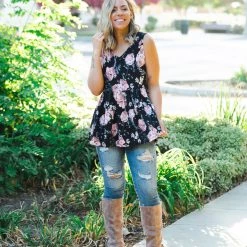Boutique Simplified Tops Tiered Vintage Floral Babydoll