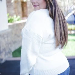 Boutique Simplified Glacier Solid Knit Sweater Tops