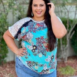 Boutique Simplified All Mixed Up Lace Tunic Top Tops