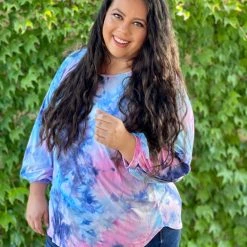 Boutique Simplified Blown Away Tie Dye Long Sleeve Tops