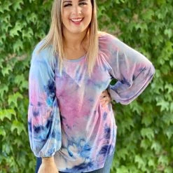 Boutique Simplified Blown Away Tie Dye Long Sleeve Tops