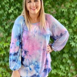 Boutique Simplified Blown Away Tie Dye Long Sleeve Tops