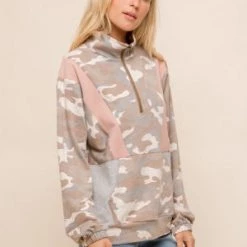 Hem & Thread Tops Half Zip Camo Pullover