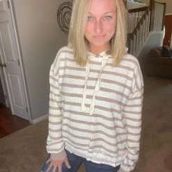 Hem & Thread Striped Drawstring Hoody