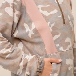 Hem & Thread Tops Half Zip Camo Pullover