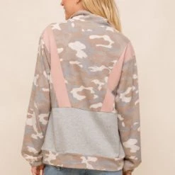 Hem & Thread Tops Half Zip Camo Pullover
