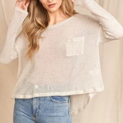 Charlotte Avery Rib Knit Hi Low Lightweight Sweater Tops