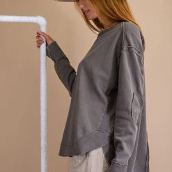 Easel Tops Washed Terry Knit Pull Over