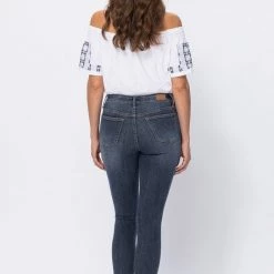 Judy Blue Mid Rise Shark Bite Hem Bottoms